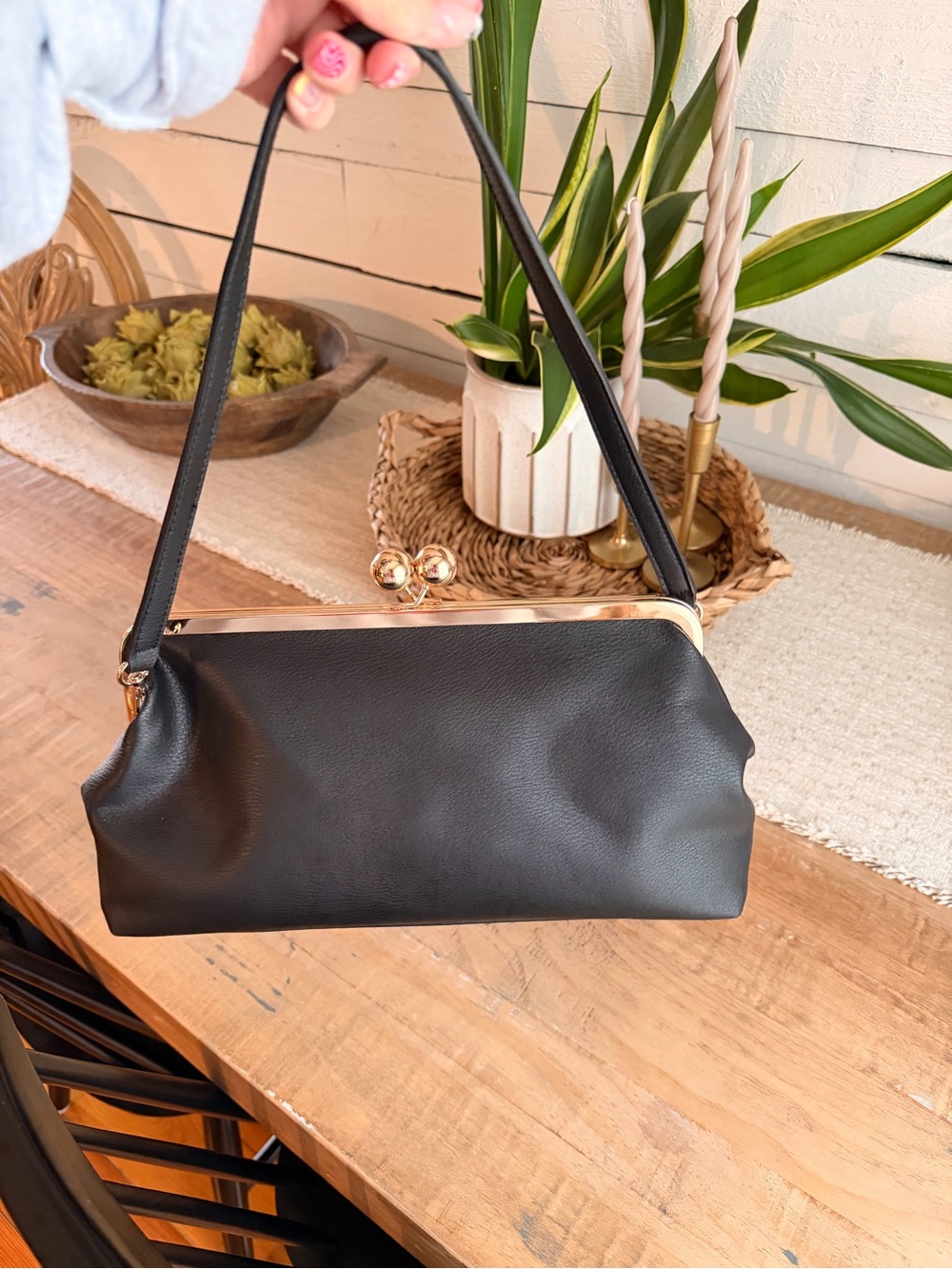 Target Black Clutch with Gold Frame-Top Hardware